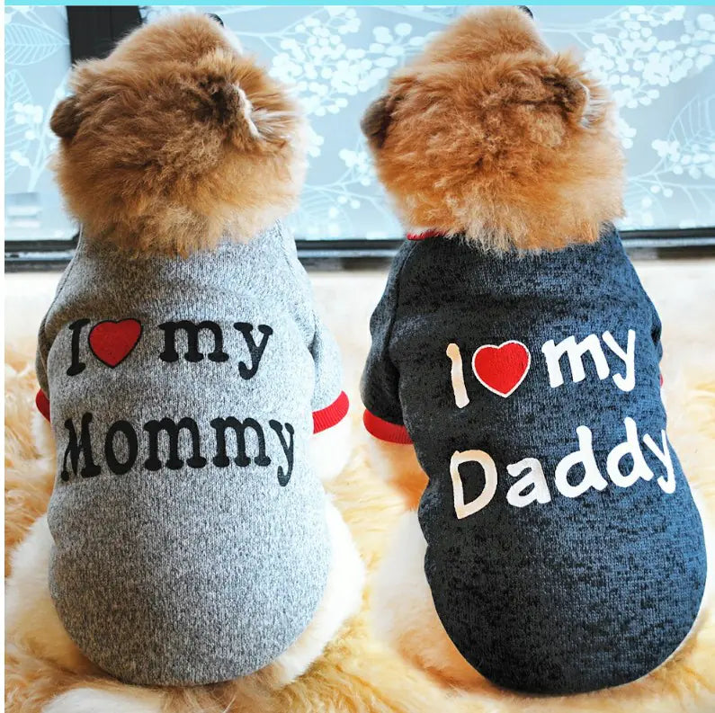 Suéter Acolchonado para Mascotas: "Love Dad" y "Love Mom