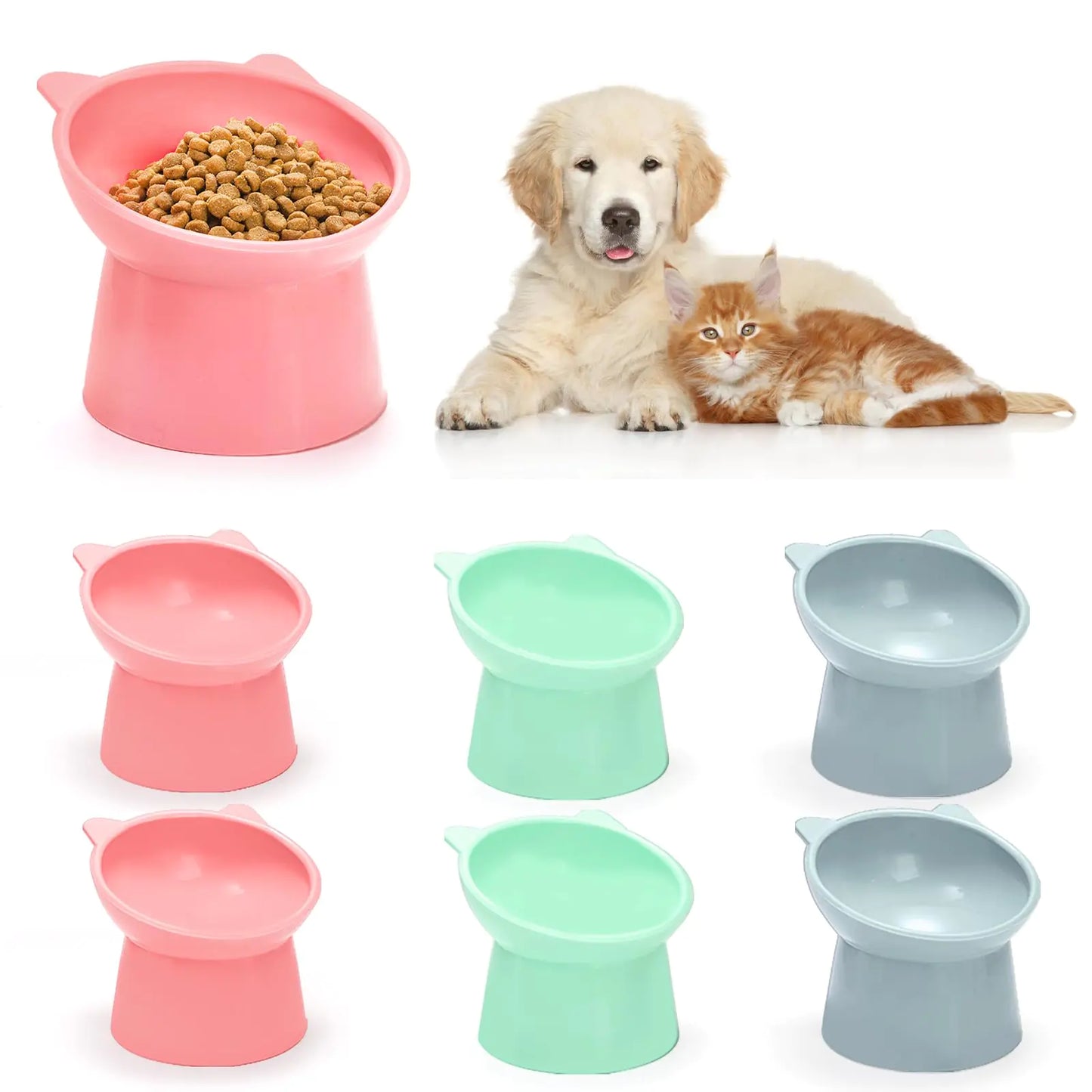 6 Platos Elevados de Plástico para Mascotas