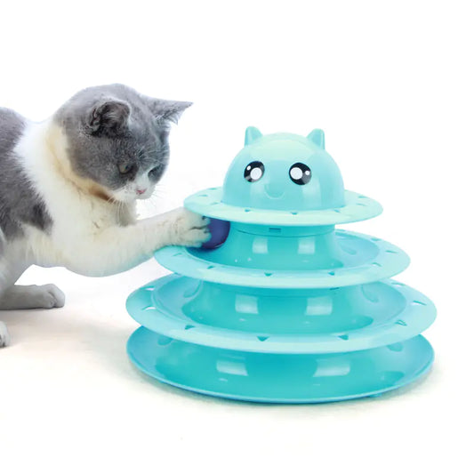 Juguete de Tres Niveles y Bola Giratoria para gatos