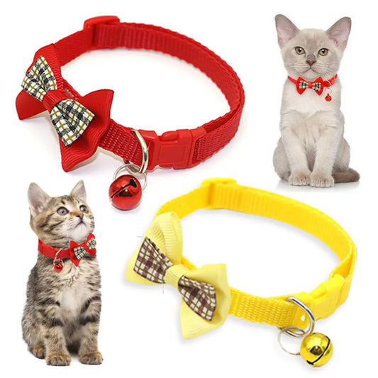 Collares con Lazo a Cuadros y Cascabeles para Gatos - Diseño Ajustable